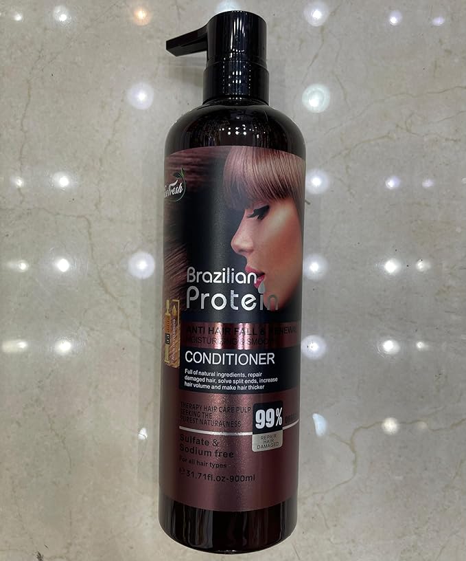 Brazilian PROTEIN Hair treatment. – Anti Hair Fall & Damage Repair – Moisturizing & Smoothing SHAMPOO CONDITIONER HAIR MASK and SERUM – Sulfate & Sodium Free 99% Natural Formula (Set 4pcs) - Image 4